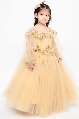 Golden Gown With 3D Flowers
