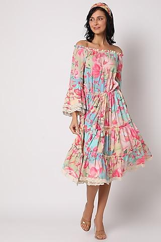 Multi Colored Floral Printed Tiered Dress