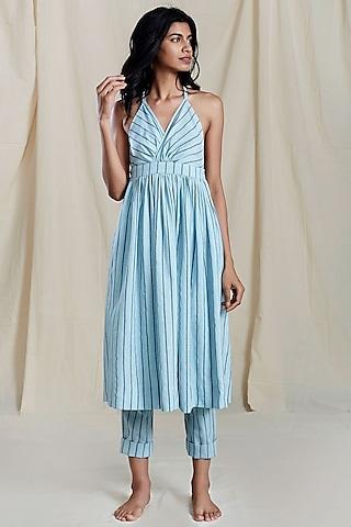 Blue Striped Printed Dress