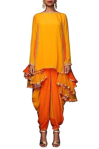 Haldi Yellow Embroidered Tunic With Dhoti Pants