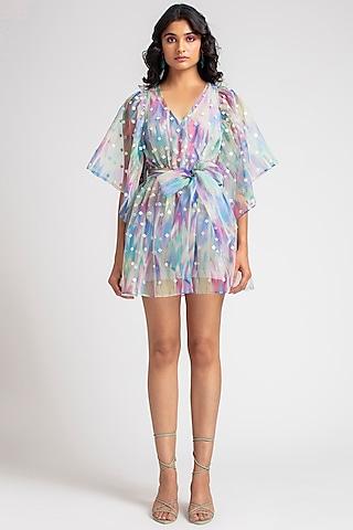 Multi Colored Ikat Embellished Mini Dress