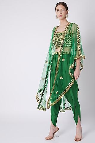 Emerald Green Embroidered Dhoti Set
