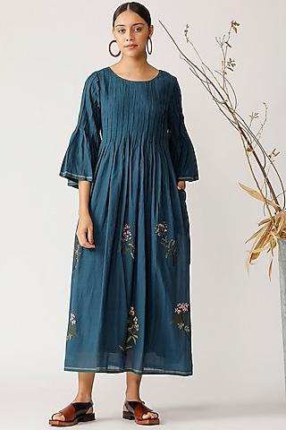 Teal Blue Embroidered Dress