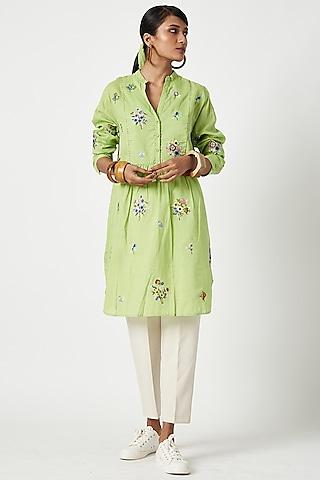 Lime Green Cotton Embroidered Tunic