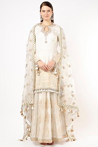 White Hand Embroidered Anarkali Set