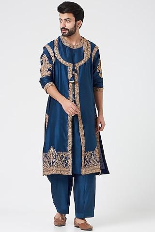 Indigo Blue Embroidered Indo Western Set