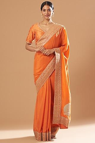 Orange Embroidered Saree Set