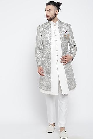 Off-White Silk Indowestern Set With Jacket