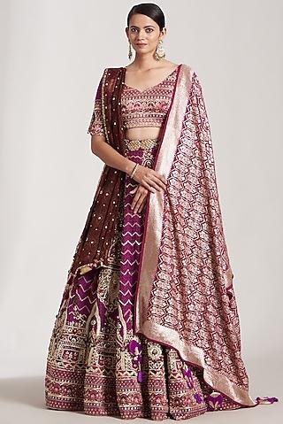 Coral Red Embroidered Lehenga Set