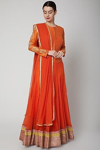 Orange Sheer Anarkali Set