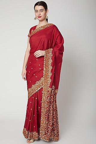 Red Embroidered Saree Set