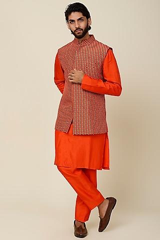 Orange Printed Bundi Jacket