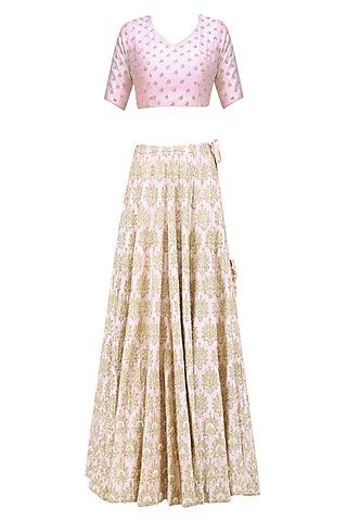 Baby Pink and Gold Floral Embroidered Lehenga Set