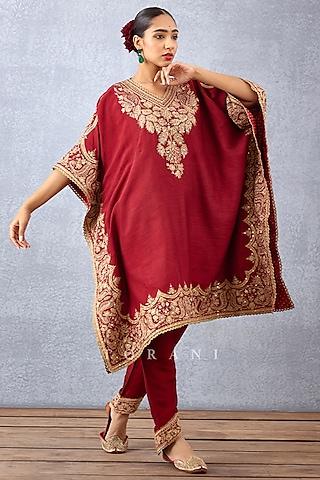 Bright Red Embroidered Kaftan Set
