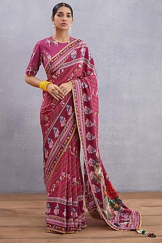 Ruby Red Embroidered Saree