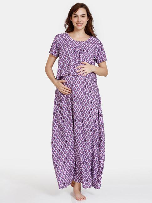 Coucou by Zivame Purple Printed Maternity Night Dress
