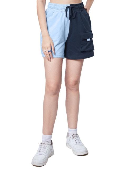 The Souled Store Blue Color-Block Shorts