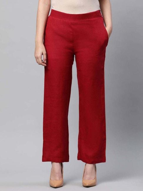 Linen Club Woman Red Linen Pants