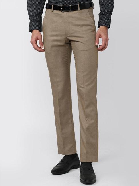 Van Heusen Brown Slim Fit Self Pattern Trousers