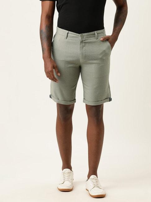 IVOC Moss Green Slim Fit Cotton Shorts