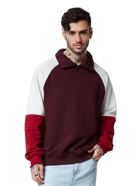 The Souled Store Maroon & White Oversize Fit Colour-Block Oversized Sweatshirt
