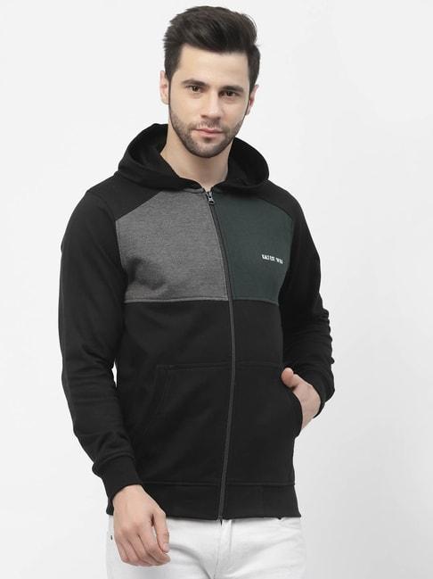Kalt Black Regular Fit Colour-Block Hooded Sweatshirt