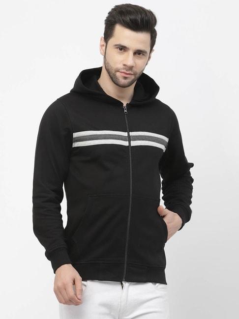 Kalt Black Regular Fit Stripes Hooded Sweatshirt