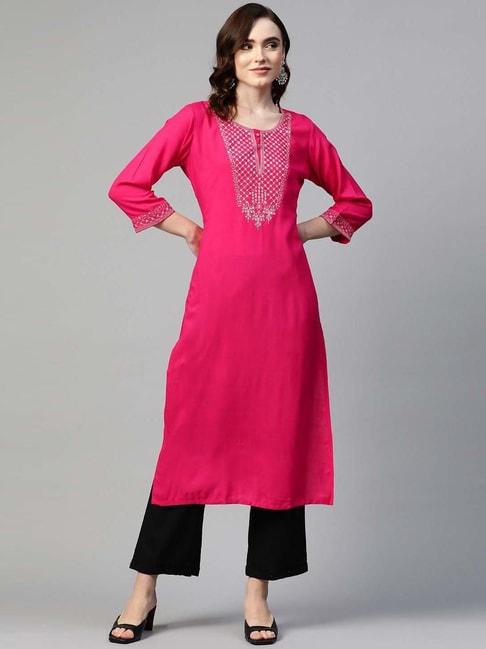 READIPRINT FASHIONS Rani Pink Embellished Straight Kurta