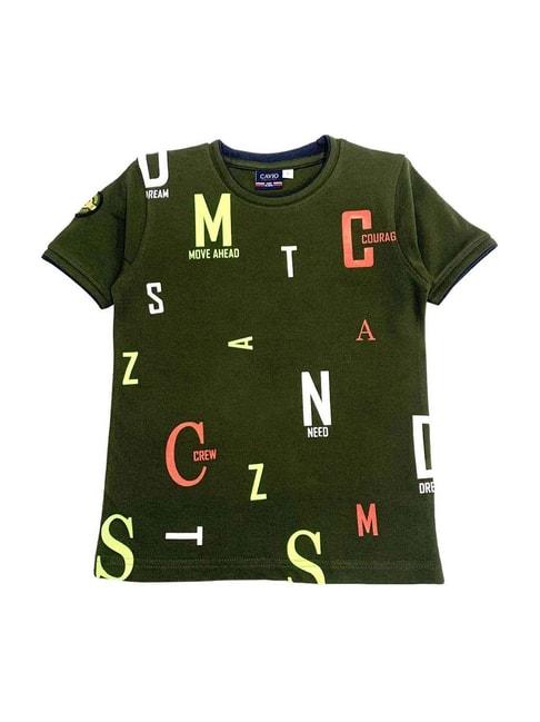 Cavio Kids Olive Printed T-Shirt