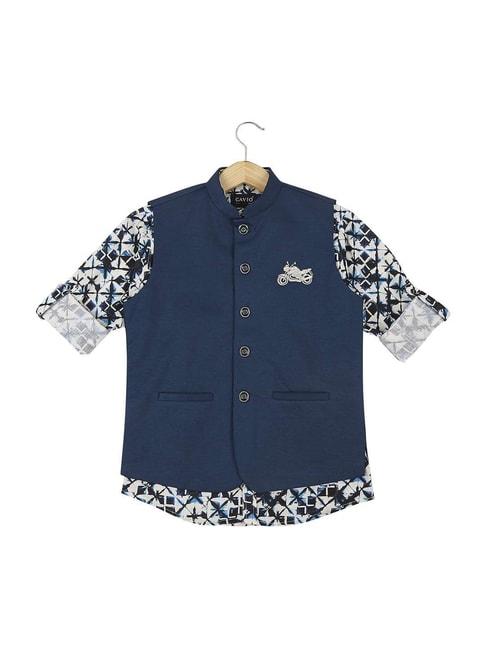 Cavio Kids Blue Embroidered Shirt Set
