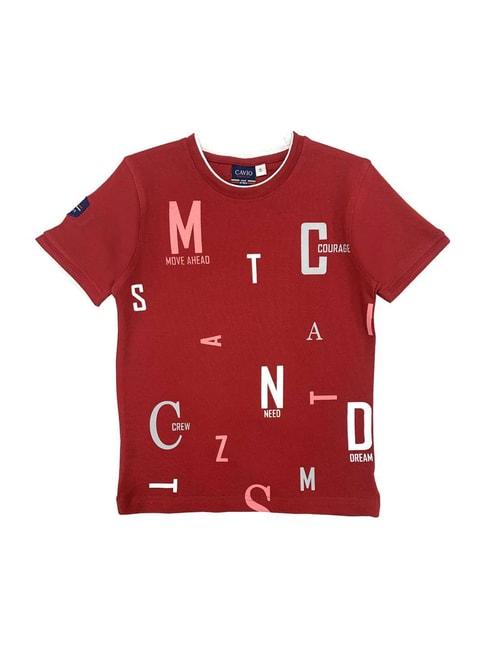 Cavio Kids Maroon Printed T-Shirt