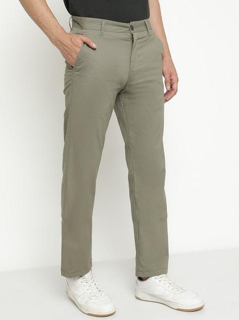 Octave Light Olive Cotton Regular Fit Self Pattern Trousers