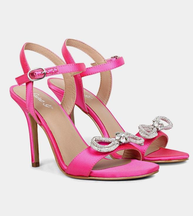 Saint G Hot Pink Hayden Stone Studded Bow Leather Stilettos