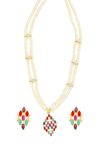 Sri Jagdamba Pearls Golden Alloy Necklace & Earring Set