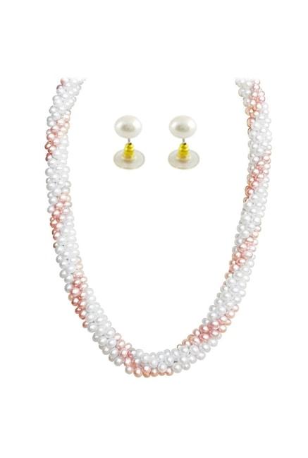 Sri Jagdamba Pearls Floral Golden Necklace & Earring Set