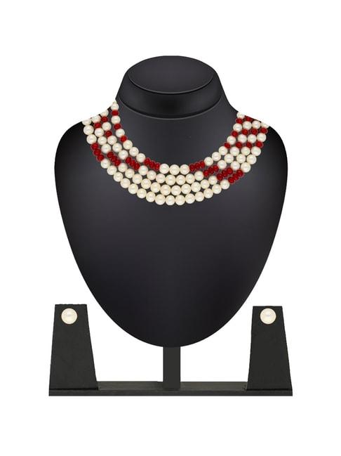 Sri Jagdamba Pearls Red Alloy Classic Necklace Set