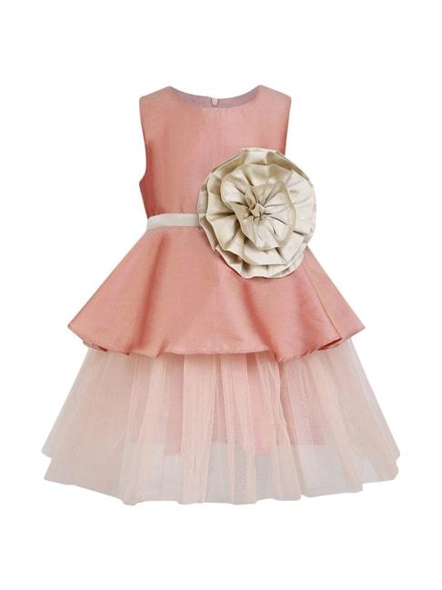 A Little Fable Kids Peach Applique Pattern Party Dress