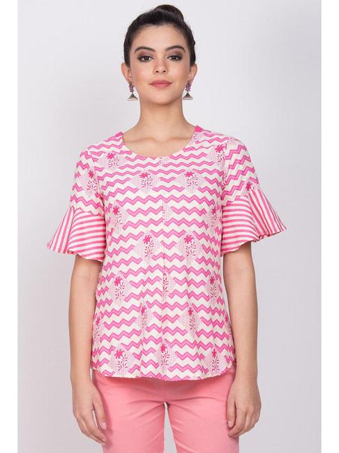 Rangriti Pink Cotton Woven Pattern Top