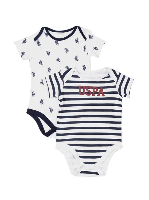 U.S. Polo Assn. Kids White & Navy Printed Bodysuit (Pack Of 2)