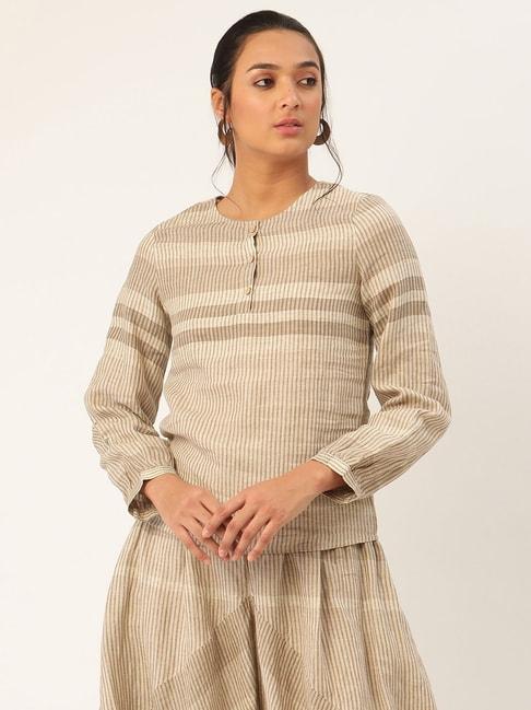Rooted Light Brown Striped Top