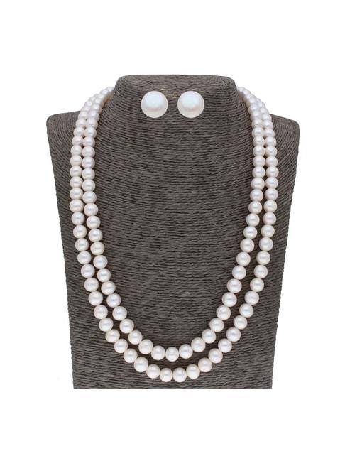 Sri Jagdamba Pearls 2 Line Pearl White Alloy Necklace Set