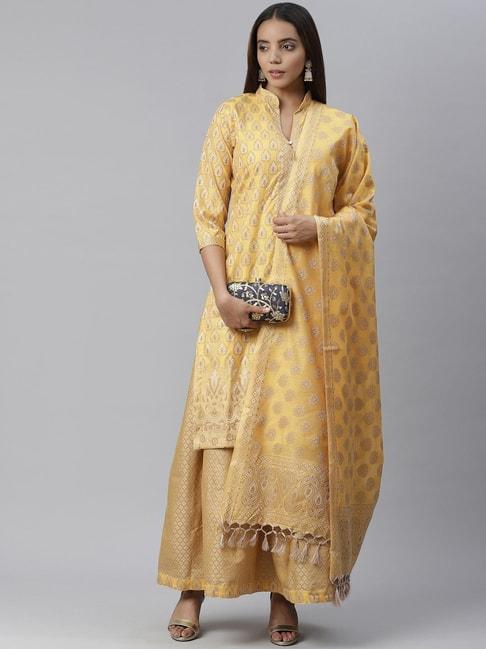Chhabra 555 Yellow Woven Pattern Unstitched Dress Material