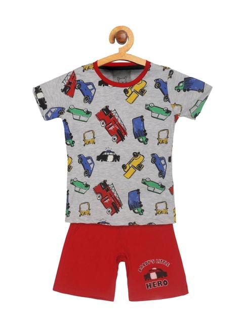 Lazy Shark Kids Grey & Red Printed  T-Shirt with  Shorts
