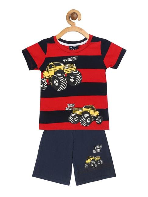 Lazy Shark Kids Red & Navy Printed  T-Shirt with  Shorts