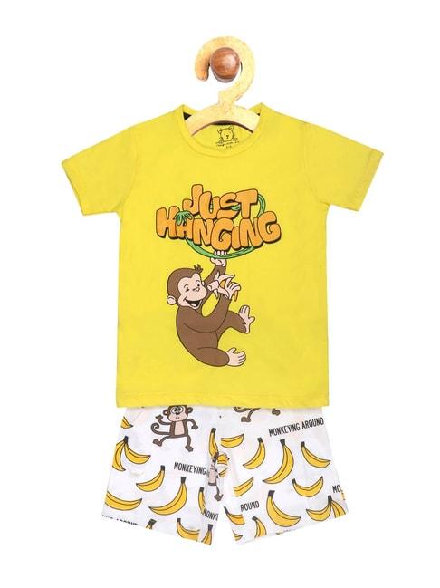 Lazy Shark Kids Yellow & White Printed  T-Shirt with  Shorts