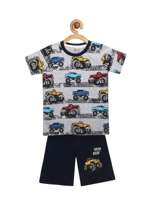 Lazy Shark Kids Grey & Navy Printed  T-Shirt with  Shorts