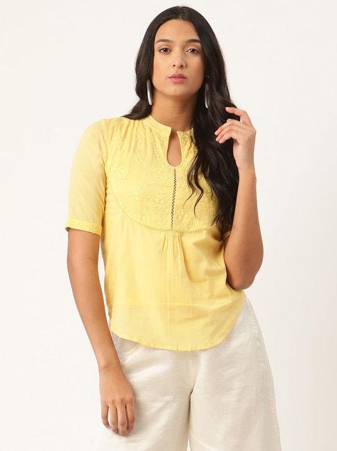 Rooted Yellow Embroidered Top