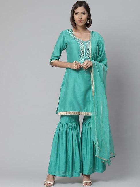 Readiprint Fashions Turquoise Blue Embroidered Unstitched Dress Material with Dupatta