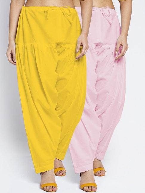 Gracit Yellow & Light Pink Loose Fit Cotton Salwar Pack of - 2