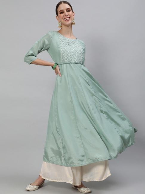 Aks Couture Green Embroidered Fit & Flare Kurta